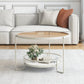 17.7" H Round Glass Coffee Table Iron 3 Legs Cocktail Table with Slate Shelf Clearhalo 'Coffee & Accent Tables' 'Coffee Tables' 'coffee_tables' 'furn' 'furn_coffee_tables' 'Furniture' 'Living Room Furniture' 6315093