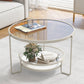 17.7" H Round Glass Coffee Table Iron 3 Legs Cocktail Table with Slate Shelf Clearhalo 'Coffee & Accent Tables' 'Coffee Tables' 'coffee_tables' 'furn' 'furn_coffee_tables' 'Furniture' 'Living Room Furniture' 6315100