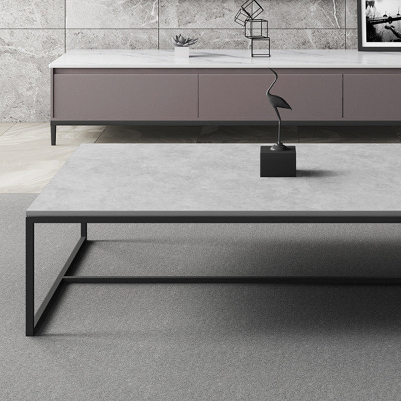 Trestle 1 Single Coffee Table Rectangular Slate Top Coffee Table in Gray