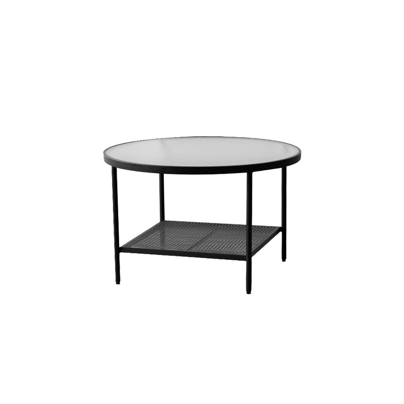 Modern 17.7"H Round Glass Cocktail Table Iron 4 Legs Coffee Table with Shelf Clearhalo 'Coffee & Accent Tables' 'Coffee Tables' 'coffee_tables' 'furn' 'furn_coffee_tables' 'Furniture' 'Living Room Furniture' 6315125