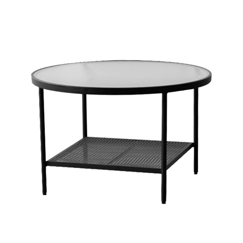 Modern 17.7"H Round Glass Cocktail Table Iron 4 Legs Coffee Table with Shelf Black Clearhalo 'Coffee & Accent Tables' 'Coffee Tables' 'coffee_tables' 'furn' 'furn_coffee_tables' 'Furniture' 'Living Room Furniture' 6315133
