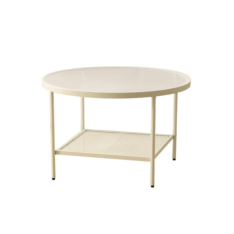 Modern 17.7"H Round Glass Cocktail Table Iron 4 Legs Coffee Table with Shelf Cream Clearhalo 'Coffee & Accent Tables' 'Coffee Tables' 'coffee_tables' 'furn' 'furn_coffee_tables' 'Furniture' 'Living Room Furniture' 6315134