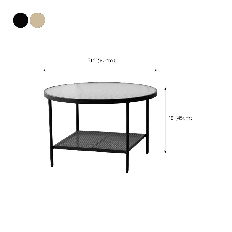 Modern 17.7"H Round Glass Cocktail Table Iron 4 Legs Coffee Table with Shelf Clearhalo 'Coffee & Accent Tables' 'Coffee Tables' 'coffee_tables' 'furn' 'furn_coffee_tables' 'Furniture' 'Living Room Furniture' 6315137