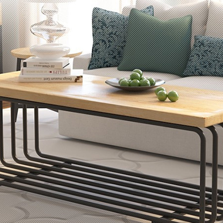 Metal Frame 1 Single Coffee Table Nordic Wood Rectangular Cocktail Table with Storage Clearhalo 'Coffee & Accent Tables' 'Coffee Tables' 'coffee_tables' 'furn' 'furn_coffee_tables' 'Furniture' 'Living Room Furniture' 6315143
