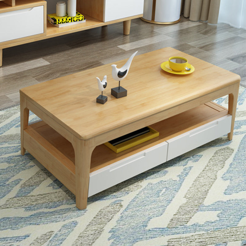 17.7" Tall Wood Rectangular Table Top 4 Legs Coffee Table with Storage Natural Wood White Clearhalo 'Coffee & Accent Tables' 'Coffee Tables' 'coffee_tables' 'furn' 'furn_coffee_tables' 'Furniture' 'Living Room Furniture' 6315156