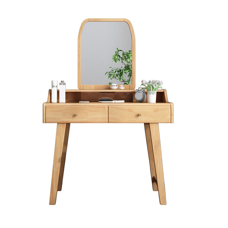 Mirror Makeup Vanity Desk Furniture W/ 2 Drawer Natural Vanity Makeup Vanity & Mirror Clearhalo 'Bedroom Furniture' 'furn' 'furn_makeup_vanities' 'Furniture' 'Makeup Vanities' 'makeup_vanities' 6315181