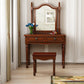 Three Piece Traditional Mirrored Vanity Set Solid Wood Dresser Makeup Vanity & Mirror & Stools Brown Clearhalo 'Bedroom Furniture' 'furn' 'furn_makeup_vanities' 'Furniture' 'Makeup Vanities' 'makeup_vanities' 6315195