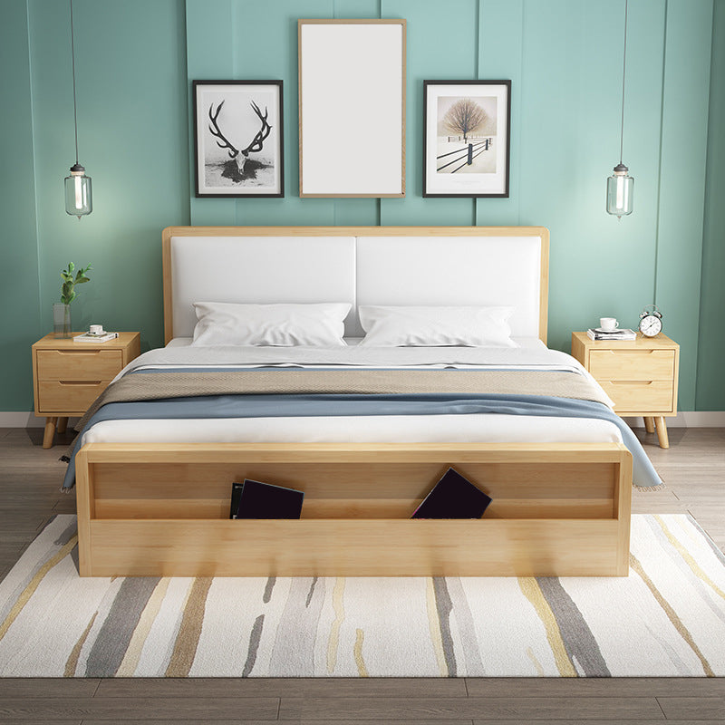 Wood and Upholstered Panel Bed Rubberwood Standard Bed Walnut and Natural