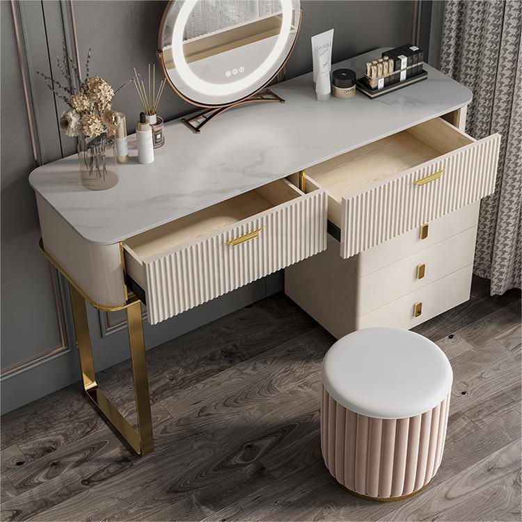 Tavolo da toeletta da toeletta per vanità per trucco in legno in ardeggio glam con 2 cassetti