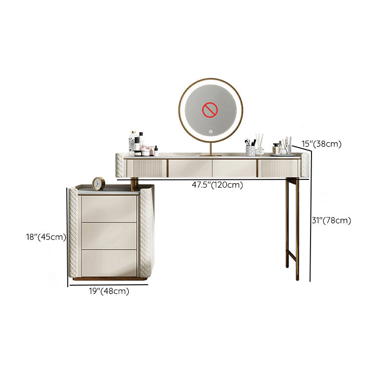 White Stone Makeup 14.96" Wide Counter Vanity Tables with 5 Storage Drawers Clearhalo 'Bedroom Furniture' 'furn' 'furn_makeup_vanities' 'Furniture' 'Makeup Vanities' 'makeup_vanities' 6315314