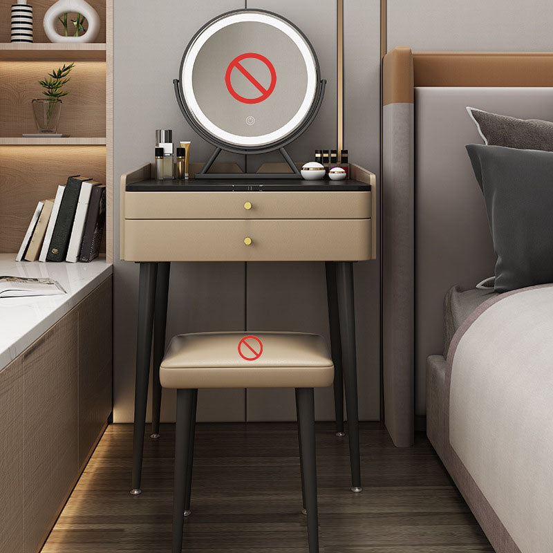 Vanity marrone con set di cambio in 2 pezzi per trucco in camera da letto imbottiti