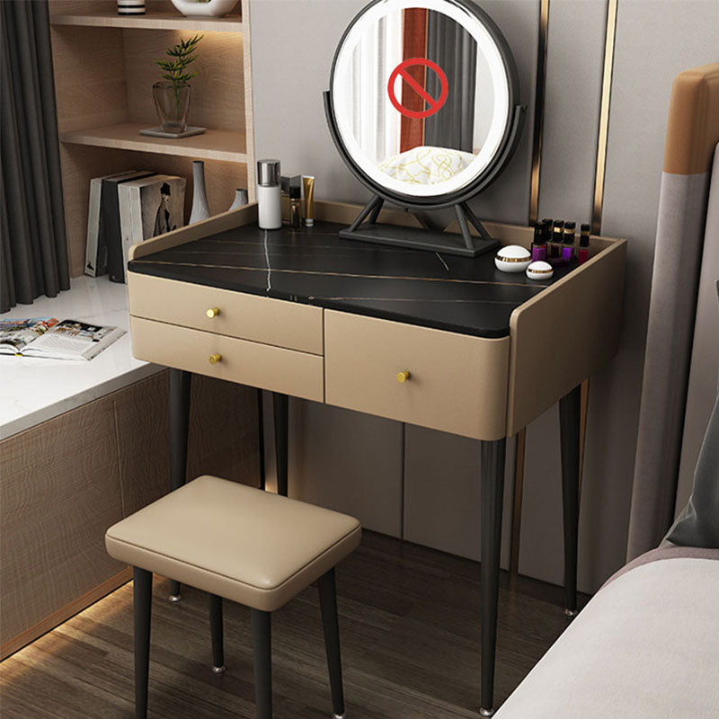 Vanity marrone con set di cambio in 2 pezzi per trucco in camera da letto imbottiti