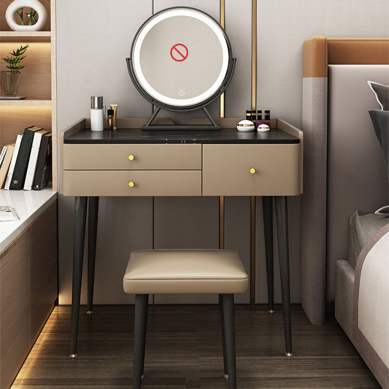 Vanity marrone con set di cambio in 2 pezzi per trucco in camera da letto imbottiti