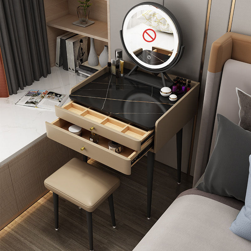 Vanity marrone con set di cambio in 2 pezzi per trucco in camera da letto imbottiti