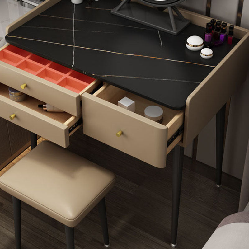 Vanity marrone con set di cambio in 2 pezzi per trucco in camera da letto imbottiti