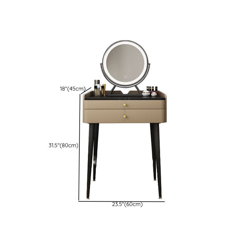 Vanity marrone con set di cambio in 2 pezzi per trucco in camera da letto imbottiti