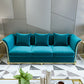 27.5" H Contemporary Blue Velvet Tuxedo Arm Sofa with Pillows 76.8"L x 27.6"W x 27.6"H Clearhalo 'furn' 'furn_sofas' 'Furniture' 'Living Room Furniture' 'Sofa' 'sofas' 6315479