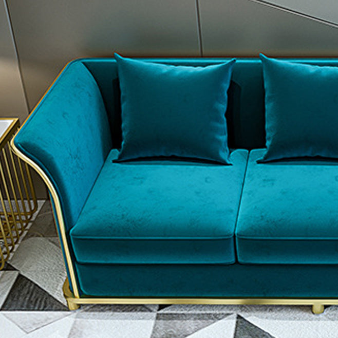 27.5" H Contemporary Blue Velvet Tuxedo Arm Sofa with Pillows Clearhalo 'furn' 'furn_sofas' 'Furniture' 'Living Room Furniture' 'Sofa' 'sofas' 6315484