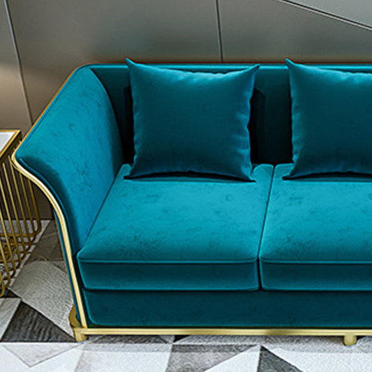 27.5" H Contemporary Blue Velvet Tuxedo Arm Sofa with Pillows Clearhalo 'furn' 'furn_sofas' 'Furniture' 'Living Room Furniture' 'Sofa' 'sofas' 6315484