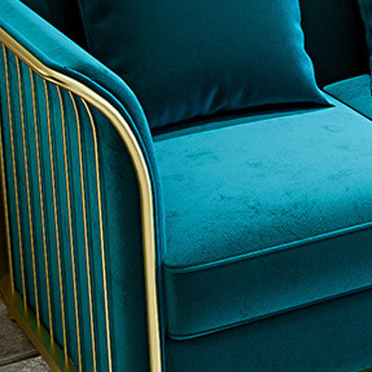 27.5" H Contemporary Blue Velvet Tuxedo Arm Sofa with Pillows Clearhalo 'furn' 'furn_sofas' 'Furniture' 'Living Room Furniture' 'Sofa' 'sofas' 6315487