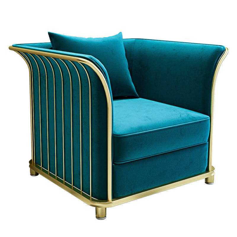 27.5" H Contemporary Blue Velvet Tuxedo Arm Sofa with Pillows 30.7"L x 27.6"W x 27.6"H Clearhalo 'furn' 'furn_sofas' 'Furniture' 'Living Room Furniture' 'Sofa' 'sofas' 6315493