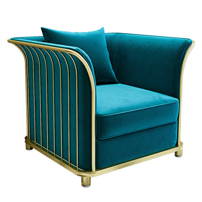 27.5" H Contemporary Blue Velvet Tuxedo Arm Sofa with Pillows 30.7"L x 27.6"W x 27.6"H Clearhalo 'furn' 'furn_sofas' 'Furniture' 'Living Room Furniture' 'Sofa' 'sofas' 6315493