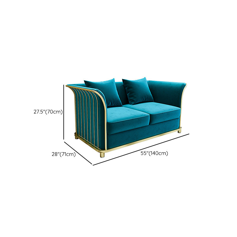 27.5" H Contemporary Blue Velvet Tuxedo Arm Sofa with Pillows Clearhalo 'furn' 'furn_sofas' 'Furniture' 'Living Room Furniture' 'Sofa' 'sofas' 6315494