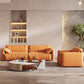 Sofá de brazo superior de almohada moderno con almohada de nuevo en cuero de naranja