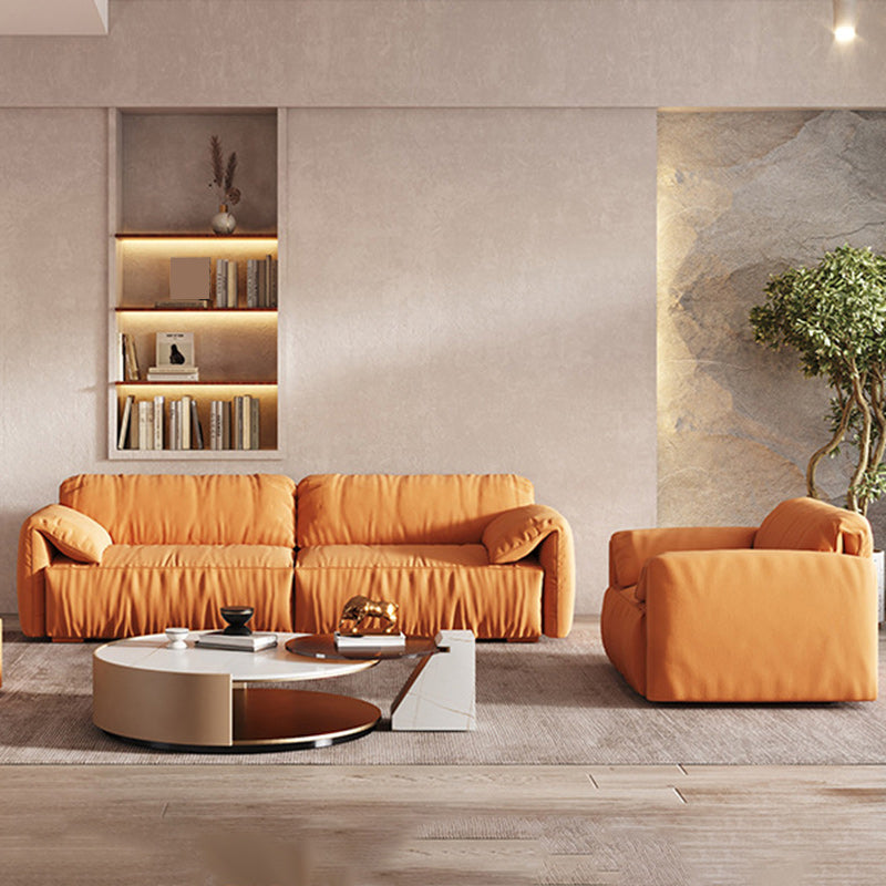 Moderne kussen bovenarmbank met kussen terug in oranje faux leer