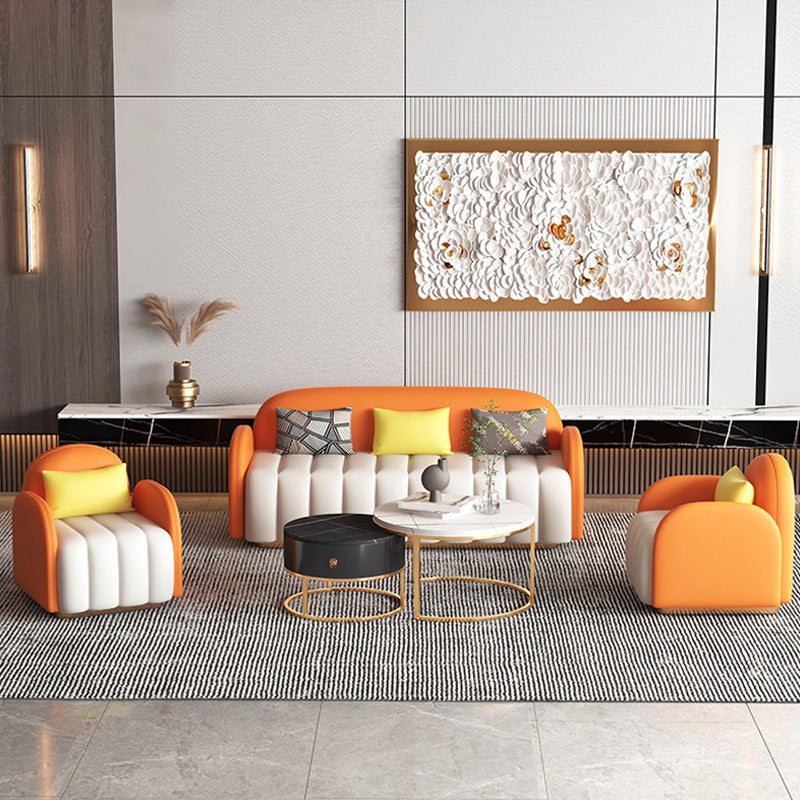 Contemporary Orange Sofa with Tight Back and Square Arm for Apartment
