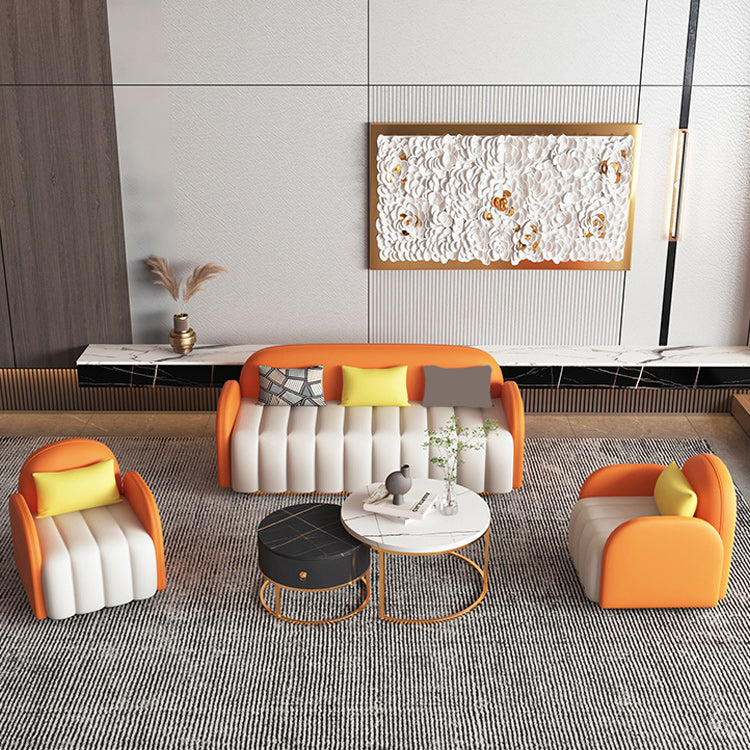 Contemporary Orange Sofa with Tight Back and Square Arm for Apartment