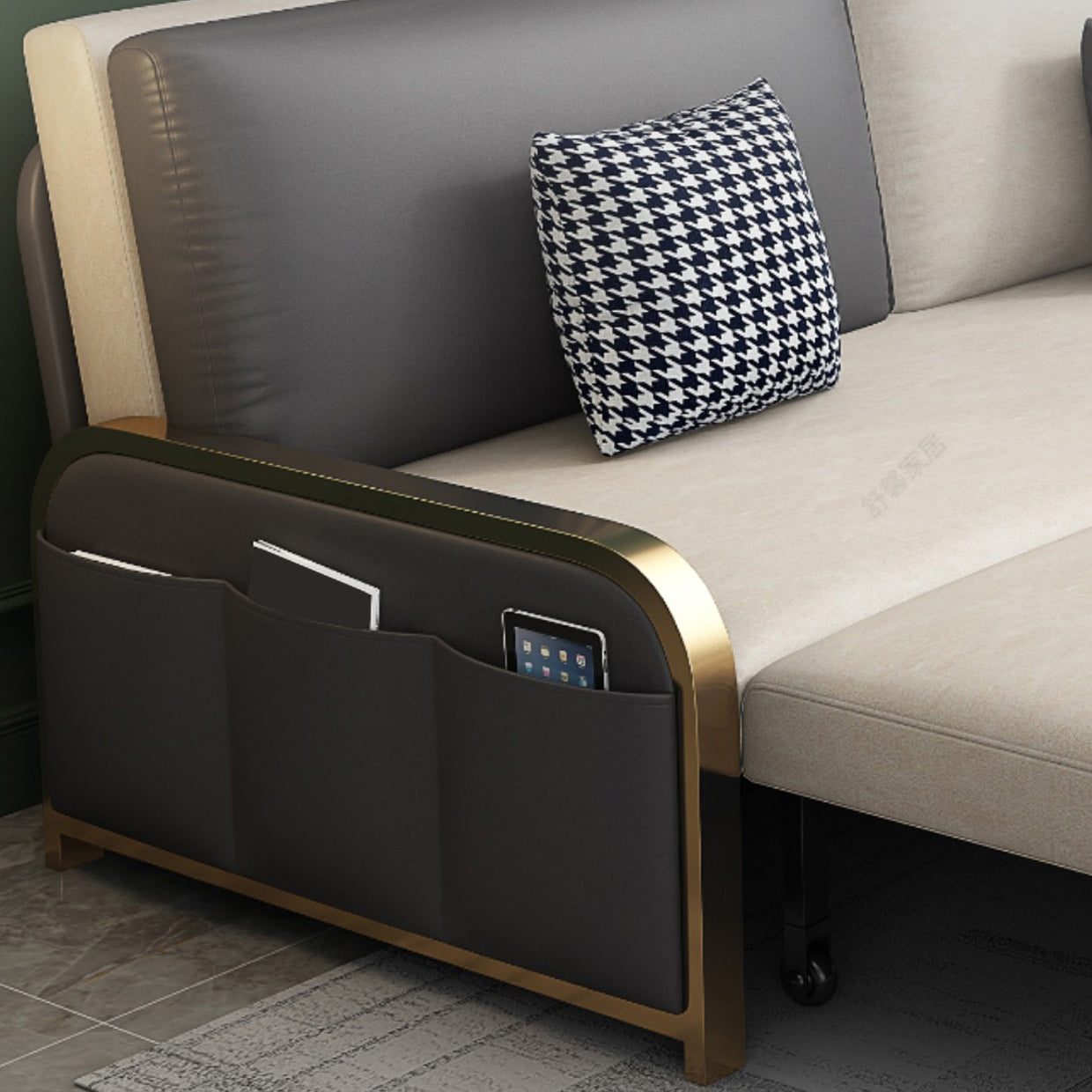 Contemporary 35.43" H Faux Leather Armless Sofa Bed For Apartment