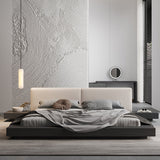 Levante de la cama de almacenamiento en la cama de la cama de mediados de siglo con cabecera tapizada