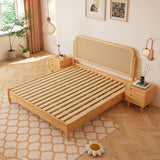 Rattan und Gummiholz ​​-Panelbett natürliche tropische Standardbett rechteckig
