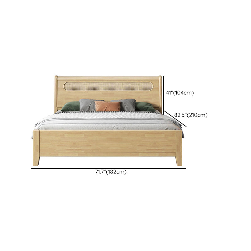 Rectangular Natural Standard Bed Solid Wood and Rattan Panel Bed Rubberwood Clearhalo 'Bedroom Furniture' 'Beds' 'furn' 'furn_beds' 'Furniture' 6315719
