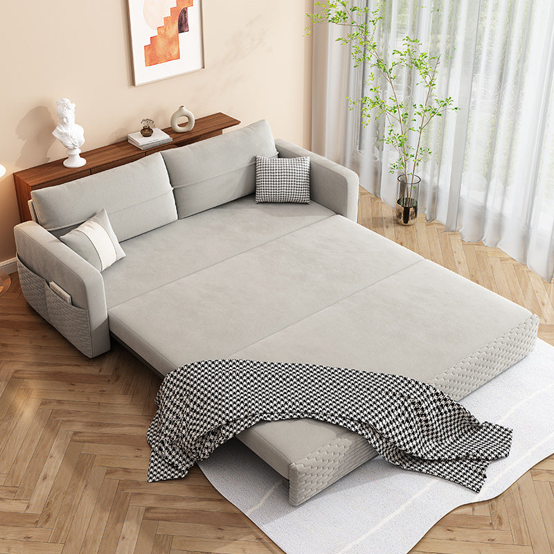 Metal Frame Sleeper Sofa Light Gray Square Arms Sofa Bed with Upholstered, 32.28" Wide Clearhalo 'furn' 'furn_futons' 'Furniture' 'Futons & Daybeds' 'Futons' 'Living Room Furniture' 6315771