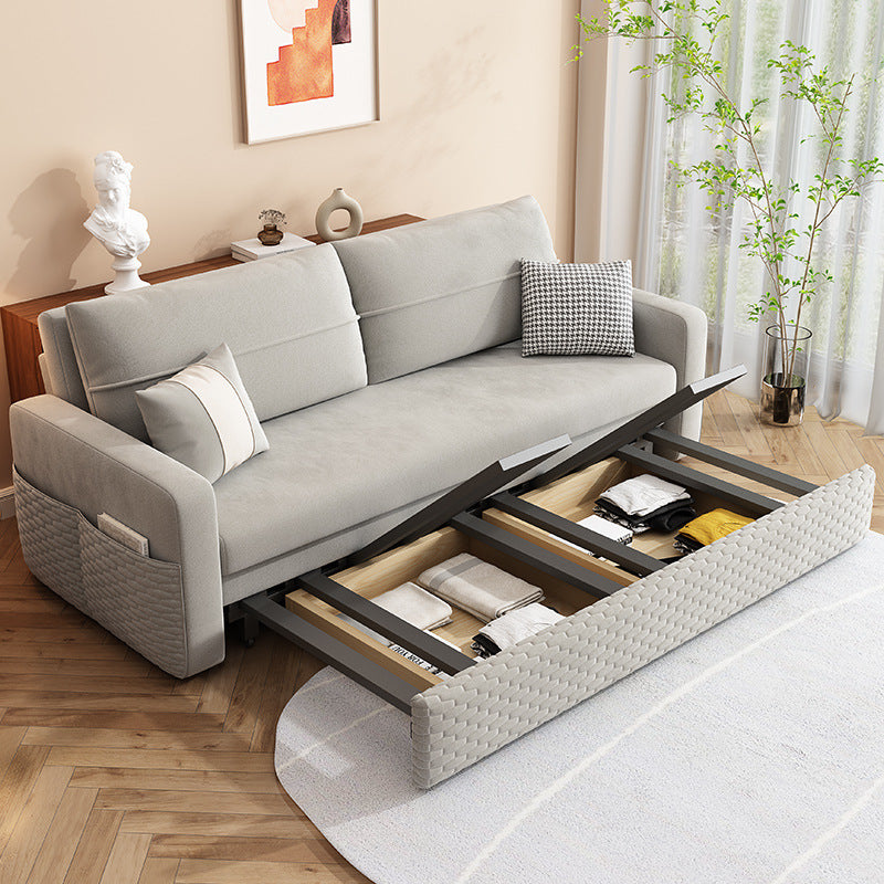 Metal Frame Sleeper Sofa Light Gray Square Arms Sofa Bed with Upholstered, 32.28" Wide Clearhalo 'furn' 'furn_futons' 'Furniture' 'Futons & Daybeds' 'Futons' 'Living Room Furniture' 6315772