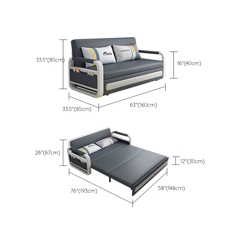 Cama de sofá de cuero de falso gris profundo 33.46 "Sofá de dormir de brazo cuadrado de ancho