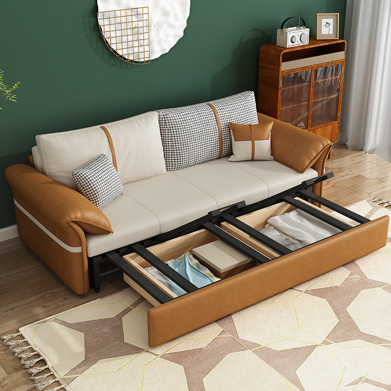 35.43" Wide Faux leather Sleeper Sofa White Sofa Bed with Detachable Mattress