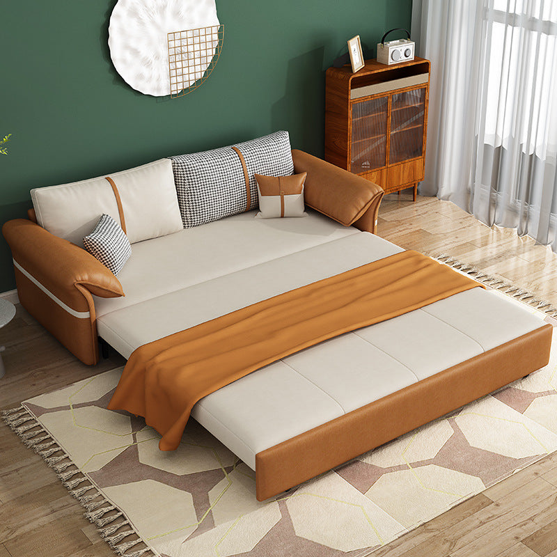 35.43" Wide Faux leather Sleeper Sofa White Sofa Bed with Detachable Mattress