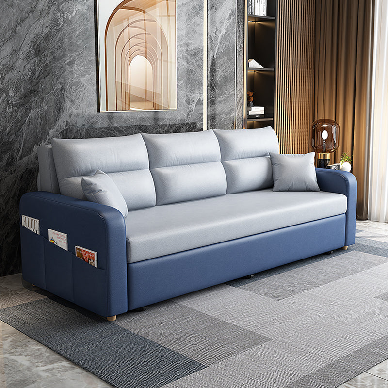 Faux leather Sofa Bed Square Arm Sleeper Sofa, 32.28" Wide in Blu Storage Not Included Clearhalo 'furn' 'furn_futons' 'Furniture' 'Futons & Daybeds' 'Futons' 'Living Room Furniture' 6315831