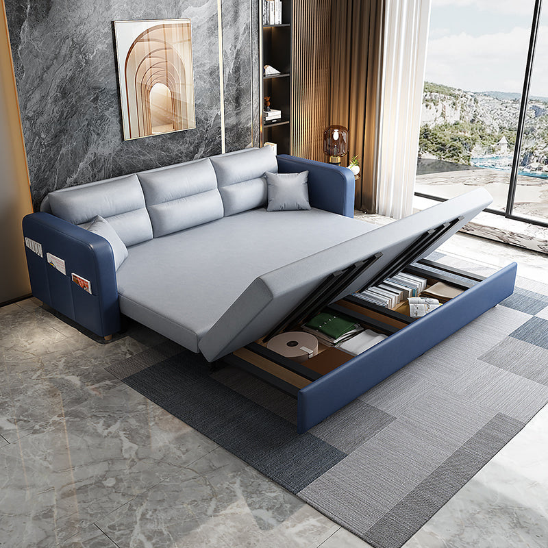 Faux leather Sofa Bed Square Arm Sleeper Sofa, 32.28" Wide in Blu Storage Included Clearhalo 'furn' 'furn_futons' 'Furniture' 'Futons & Daybeds' 'Futons' 'Living Room Furniture' 6315832