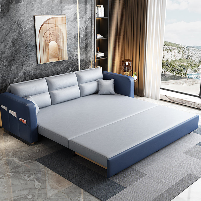 Faux leather Sofa Bed Square Arm Sleeper Sofa, 32.28" Wide in Blu Clearhalo 'furn' 'furn_futons' 'Furniture' 'Futons & Daybeds' 'Futons' 'Living Room Furniture' 6315834