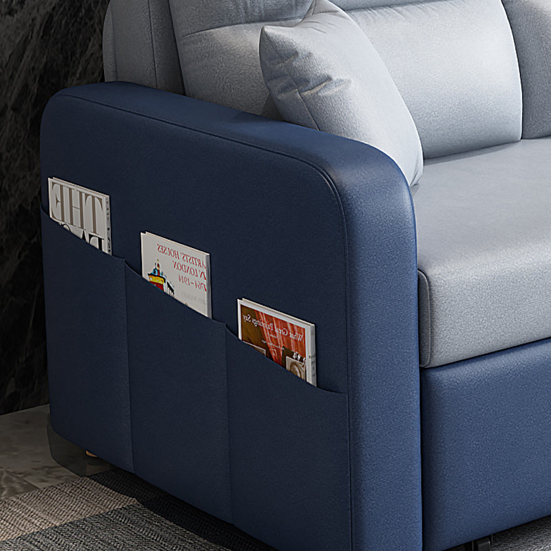 Faux leather Sofa Bed Square Arm Sleeper Sofa, 32.28" Wide in Blu Clearhalo 'furn' 'furn_futons' 'Furniture' 'Futons & Daybeds' 'Futons' 'Living Room Furniture' 6315837