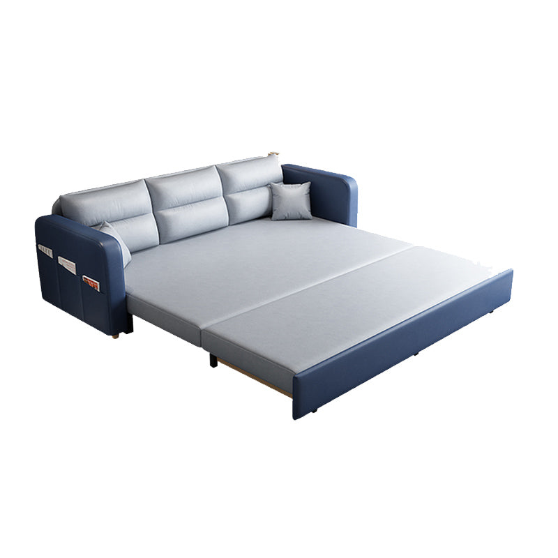 Faux leather Sofa Bed Square Arm Sleeper Sofa, 32.28" Wide in Blu Clearhalo 'furn' 'furn_futons' 'Furniture' 'Futons & Daybeds' 'Futons' 'Living Room Furniture' 6315841