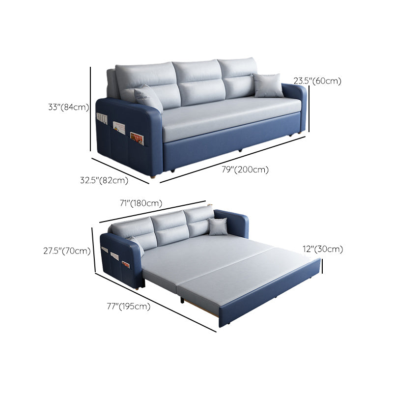 Faux leather Sofa Bed Square Arm Sleeper Sofa, 32.28" Wide in Blu Clearhalo 'furn' 'furn_futons' 'Furniture' 'Futons & Daybeds' 'Futons' 'Living Room Furniture' 6315845