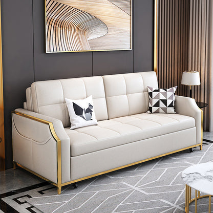 White Sleeper Sofa Faux leather Sofa Bed with Detachable Mattress