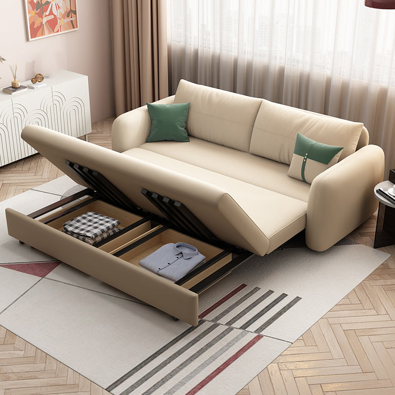 Divano letto moderno in divano microfibra largo beige da 32,5 "con cuscino posteriore