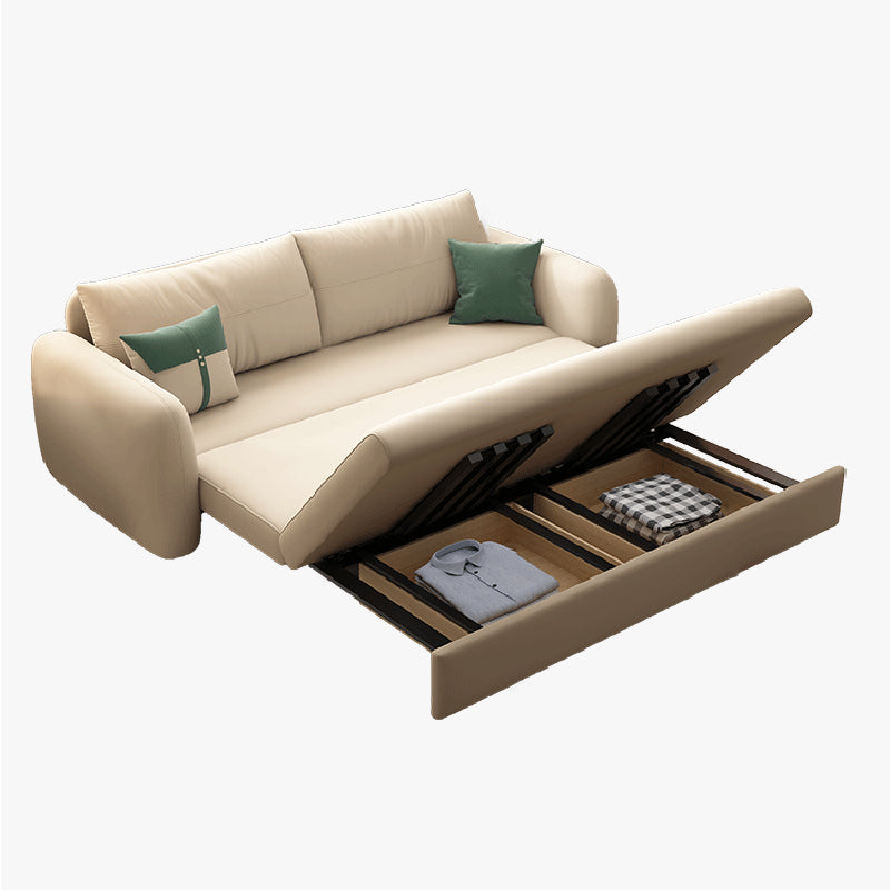 Divano letto moderno in divano microfibra largo beige da 32,5 "con cuscino posteriore