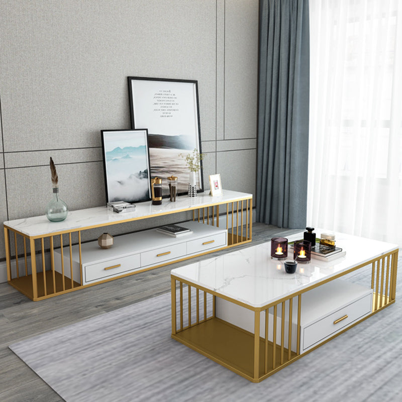 Glam Stone TV Media Stand 16" W Scaffalatura aperta Console TV con cassetti
